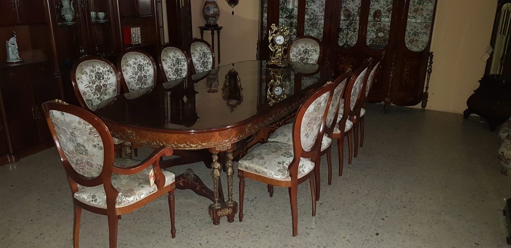 salon 10plazas mesa marqueteria tapizado rococo luis xi
