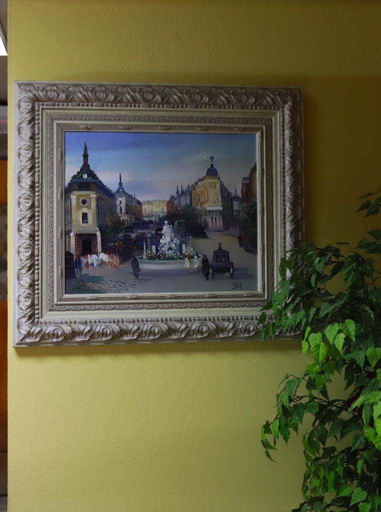 cuadro marco madera blanca pintura paisaje ciudad